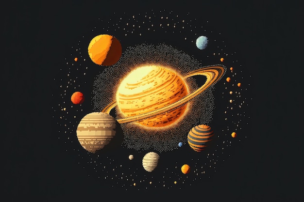 Sfondo del sistema planetario pixel art in stile retrò per il gioco a 8 bit IA generativa