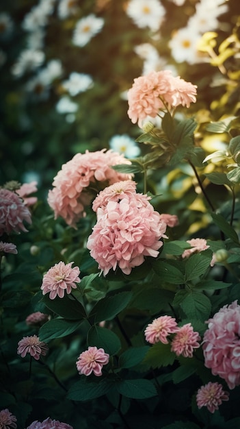Sfondo del telefono che mostra un grazioso bouquet di fiori rosa chiaro Generative AI Image