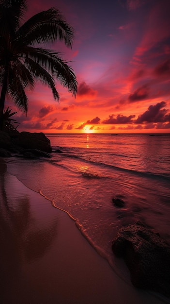 Sfondo del telefono tramonto su una spiaggia tropicale IA generativa