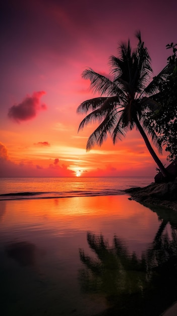 Sfondo del telefono tramonto su una spiaggia tropicale IA generativa