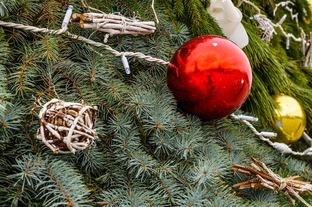 Sfondo dell'albero di Natale e decorazioni