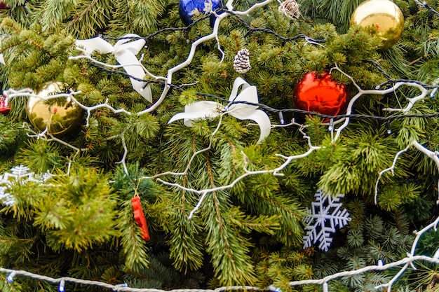 Sfondo dell'albero di Natale e decorazioni