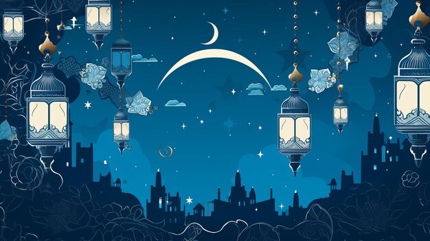 sfondo dell'illustrazione del Ramadan in blu