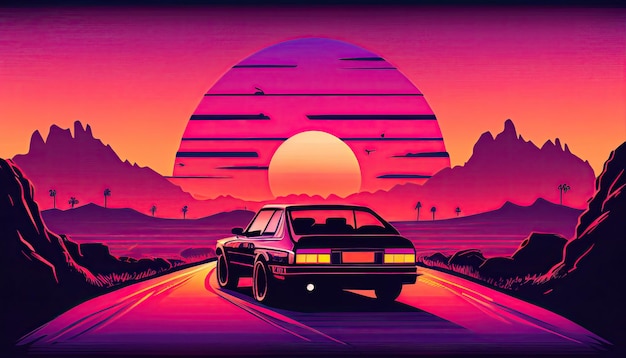 sfondo dell'illustrazione in stile anni '80 nuovo design retrowave sfondo retrò arancione IA generativa