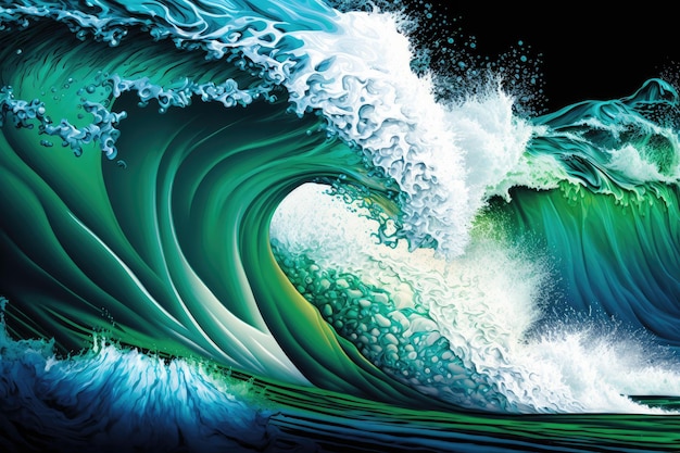 Sfondo dell'onda oceanica che mostra sfumature blu e verdi con cappucci bianchi creati con intelligenza artificiale generativa
