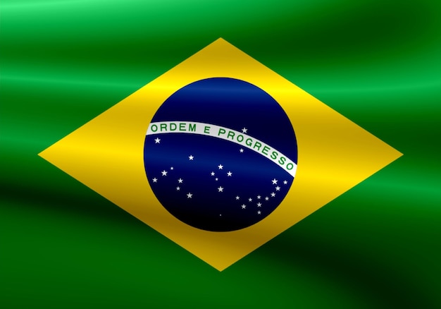 Sfondo della bandiera brasiliana su tessuto ondulato in un ambiente cupo