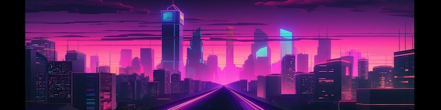 Sfondo della città in carta da parati della città in stile vaporwave e synthwave AI