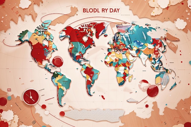 Sfondo della Giornata mondiale dei donatori di sangue con la mappa della terra