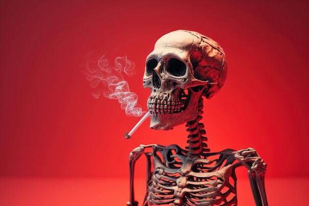Sfondo della giornata mondiale senza tabacco Concetto vietato fumare con fumo di scheletro Ai generativo