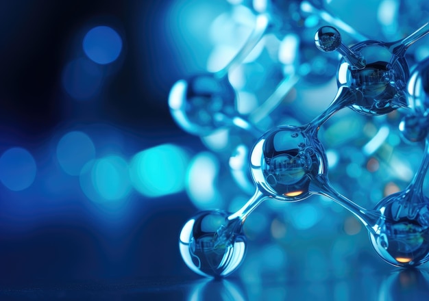 Sfondo della molecola 3D con atomi di particelle sferiche collegati Struttura molecolare vettoriale Concetto di movimento medico chimico AI generativo
