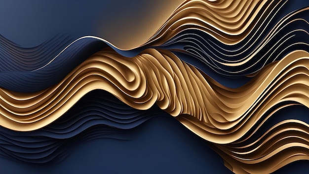 Sfondo della presentazione astratta curva d'onda moderna 3D Sfondo tagliato di carta di lusso Sfumature di mezzitoni modello dorato decorazione astratta Sfondo blu scuro