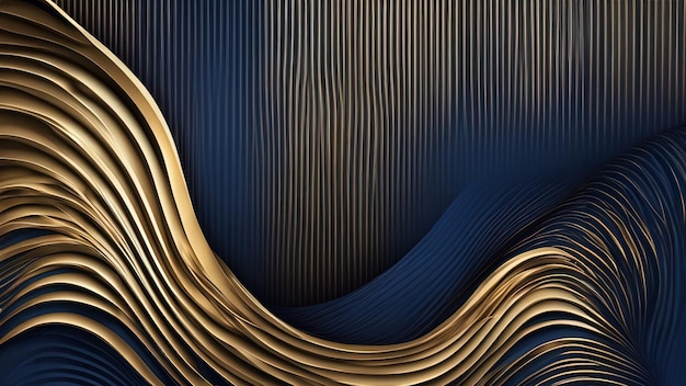 Sfondo della presentazione astratta curva d'onda moderna 3D Sfondo tagliato di carta di lusso Sfumature di mezzitoni modello dorato decorazione astratta Sfondo blu scuro