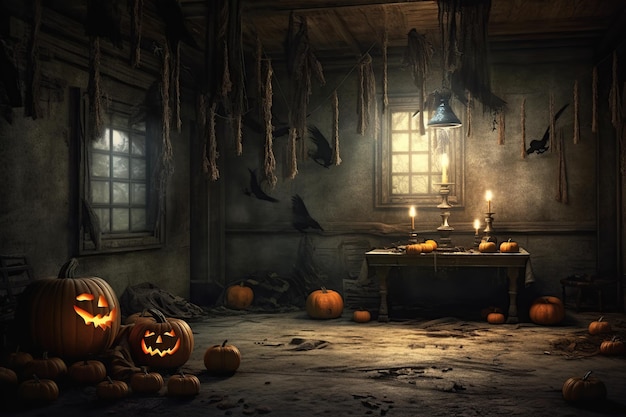 Sfondo della scena di Halloween con illuminazione drammatica e spazio per la copia