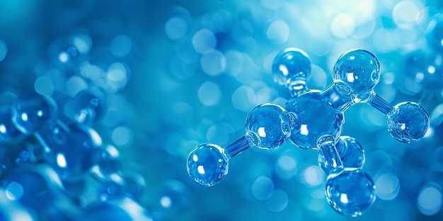 Sfondo della struttura atomica della molecola blu con colore blu vibrante AI generativa