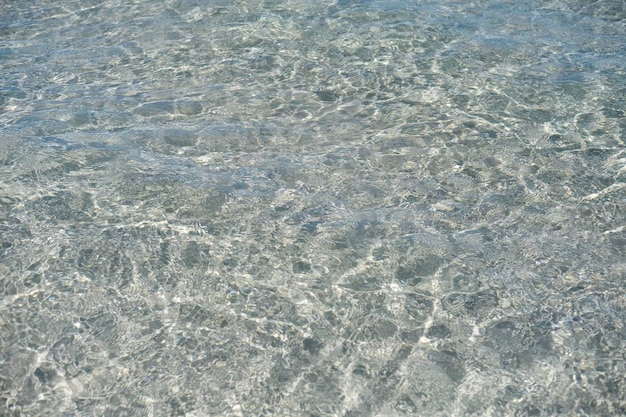 Sfondo della superficie dell'acqua chiara Acqua chiara dell'oceano su un banco di sabbia su una spiaggia sabbiosa