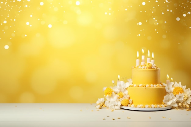 sfondo della torta di compleanno con copia di colore giallo chiaro dello spazio
