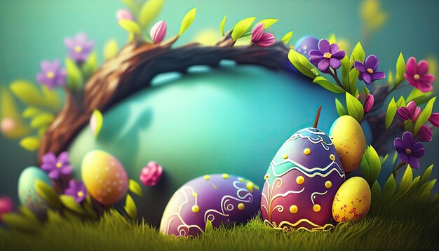 Sfondo delle vacanze di Pasqua Sfondo dell'illustrazione delle uova di Pasqua con spazio per la copia IA generativa