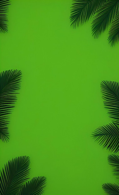 Sfondo dello schermo verde con foglie di palma e uno sfondo verde
