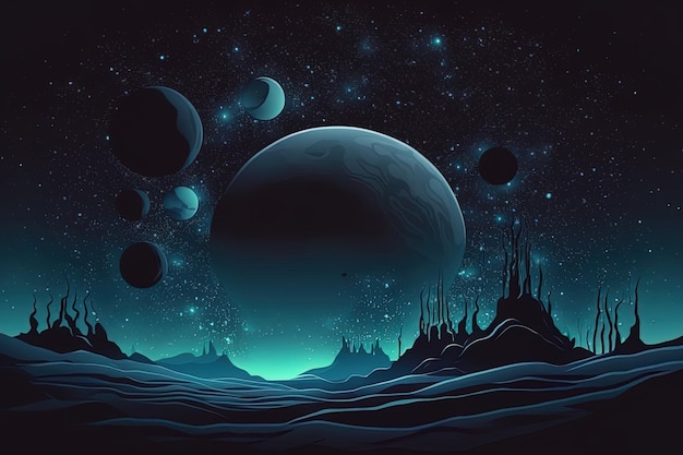 Sfondo dello spazio notturno con un pianeta lontano