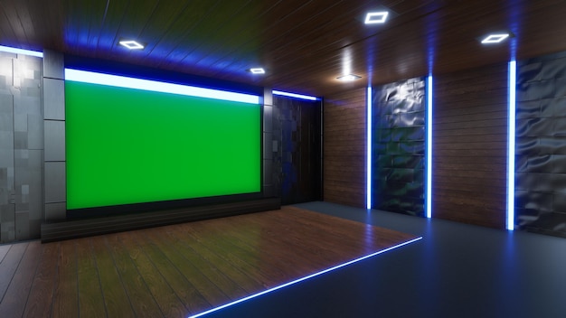 Sfondo dello studio di notizie per i programmi TV TV su Wall3D Illustrazione virtuale del fondo dello studio di notizie 3d