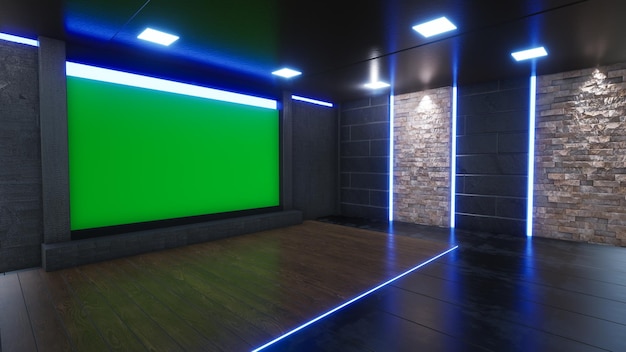 Sfondo dello studio di notizie per i programmi TV TV su Wall3D Illustrazione virtuale del fondo dello studio di notizie 3d