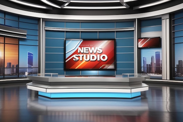 sfondo dello studio di notizie per spettacoli televisivi tv on wall3d sfondo dello studio di notizie virtuale illustrazione 3d