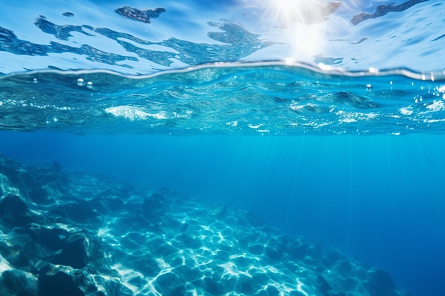 Sfondo di acqua blu profondo con bolle