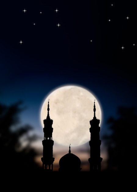 Sfondo di architettura islamicaMoschee Cupola con la luna e la stella sul cielo della sera d'oro Dark BlackVertical ramadan Silhouette Buiding SunsetArabo musulmanoCapodanno MuharramEid AlAdhaMubarak