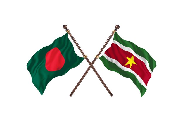 Sfondo di bandiere del Bangladesh contro Suriname