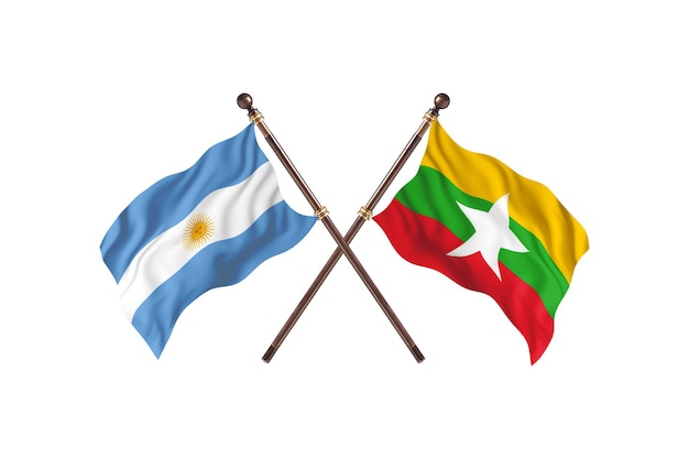 Sfondo di bandiere di due paesi dell'Argentina contro la Birmania