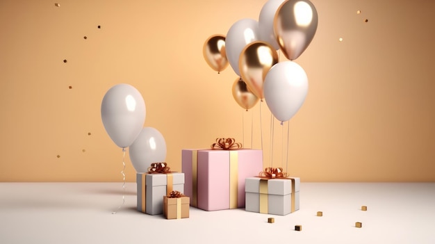 Sfondo di buon compleanno con palloncini illustrazione AI generativa