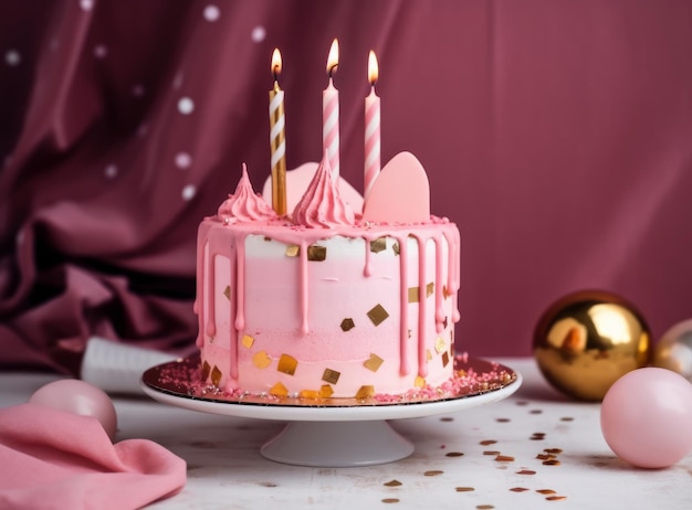 Sfondo di buon compleanno con torta Illustrazione AI GenerativexA