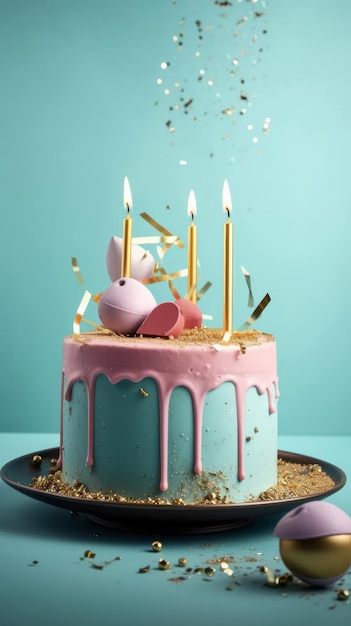 Sfondo di buon compleanno con torta Illustrazione AI GenerativexA