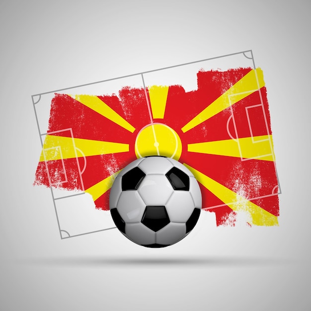 Sfondo di calcio bandiera Macedonia con campo da calcio bandiera grunge e pallone da calcio