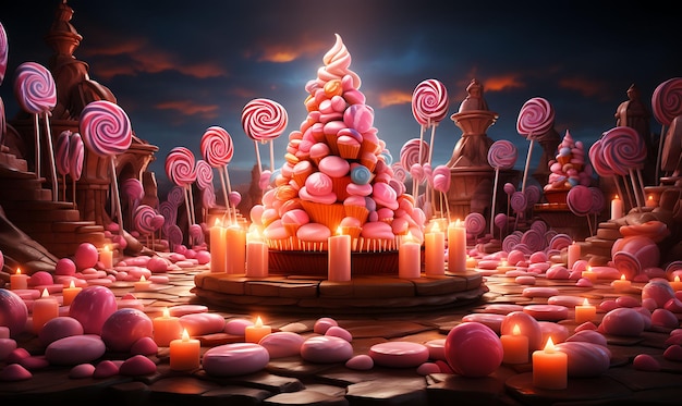 Sfondo di Candyland Sfondo Lecca-lecca Cupcake Candy Cane Sugary Pink T per Content Creator Stream