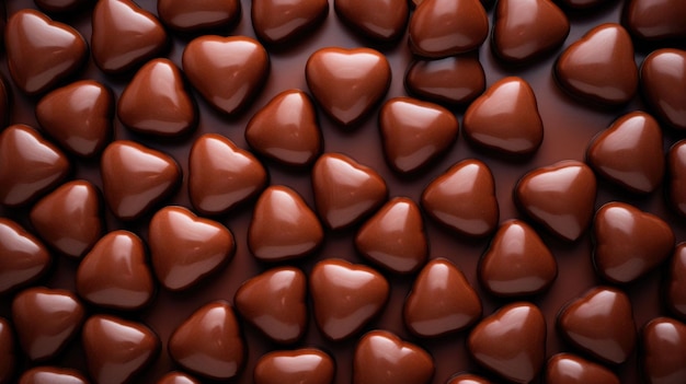 Sfondo di caramelle al cioccolato a forma di cuore Sfondo di dolci Vista dall'alto Illustrazione generata dall'intelligenza artificiale