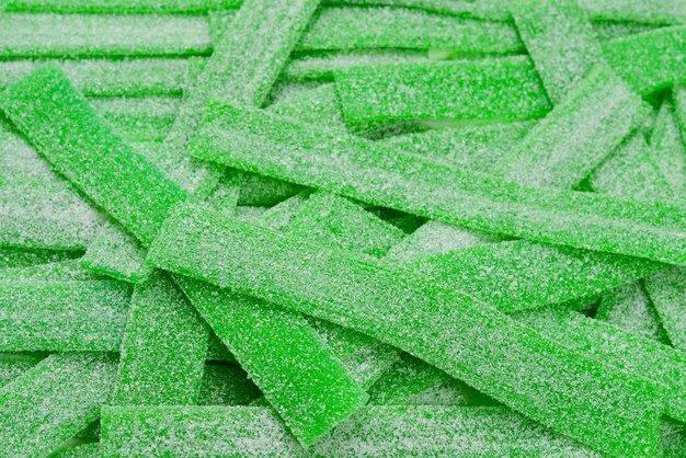 Sfondo di caramelle gommose succose verdi Vista dall'alto Dolci di gelatina