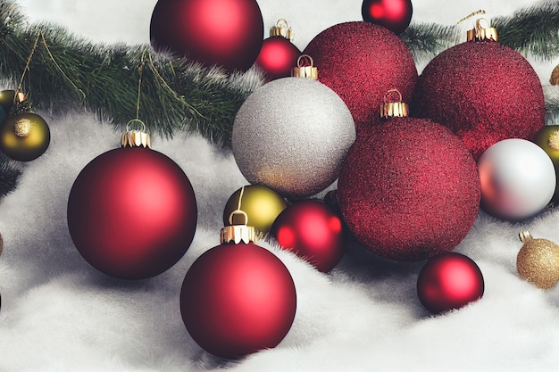Sfondo di celebrazione di Natale decorato con spettacolari baubles regalo