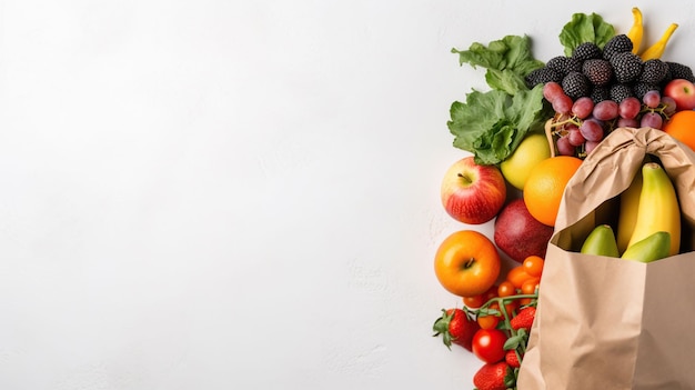 Sfondo di cibo sano da frutta verdura cereali noci e superfood Prodotti alimentari vegetariani dietetici ed equilibrati generativa ai