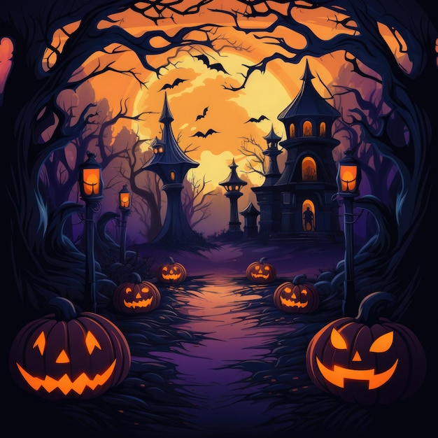 Sfondo di colori vivaci di Halloween con scena a tema Halloween