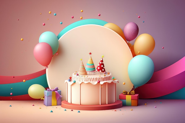 Sfondo di compleanno colorato con palloncini Illustrazioni di intelligenza artificiale generativa