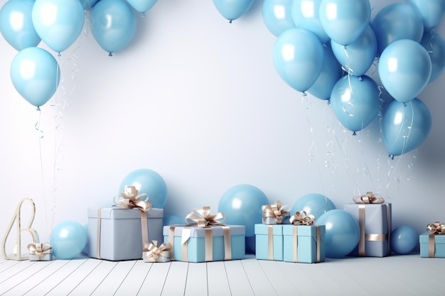Sfondo di compleanno con palloncini e regali