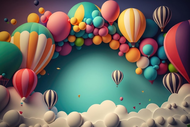 Sfondo di compleanno con palloncini Illustrazione AI Generative