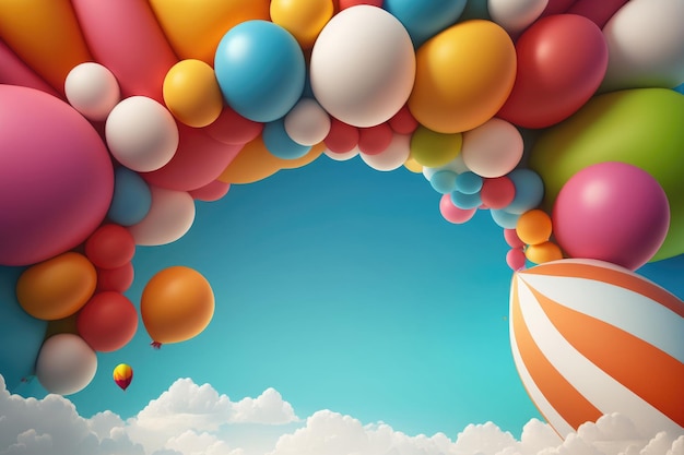 Sfondo di compleanno con palloncini Illustrazione AI Generative