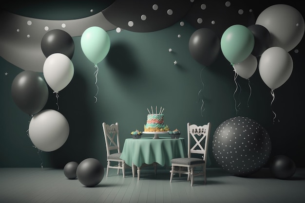 Sfondo di compleanno con palloncini Illustrazione AI Generative