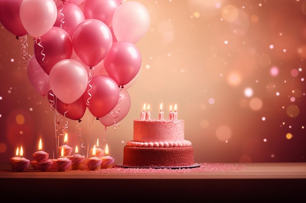 Sfondo di compleanno con torta e palloncini