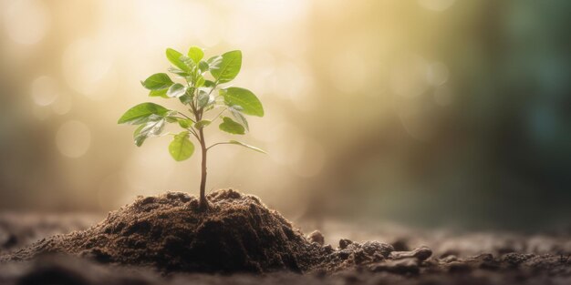 Sfondo di crescita delle piante giovani alberi Giornata mondiale dell'ambiente e Giornata della Terra Ai generativa