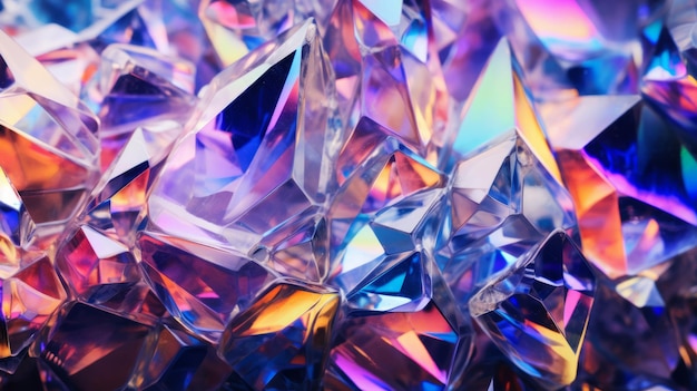 Sfondo di cristallo astratto Trama del prisma della pietra preziosa del diamante Rifrazione brillante dell'arcobaleno iridescente