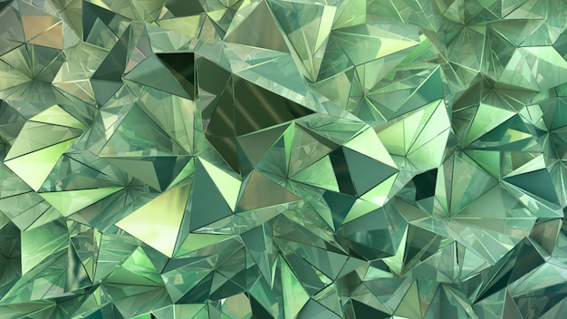 Sfondo di cristallo verde con triangoli. Rendering 3d.