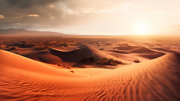 Sfondo di dune di sabbia rotolanti con cielo sfumato arancione